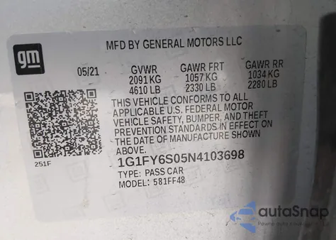 2022 Chevrolet Bolt Euv Fwd Lt z USA, uszkodzony, nr VIN 1G1FY6S05N4103698